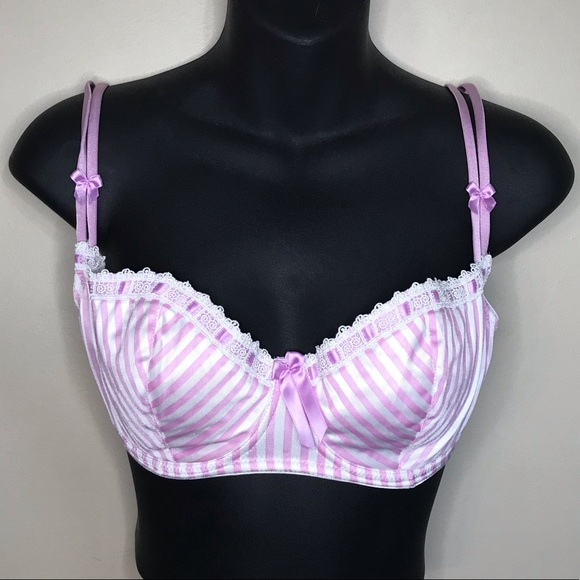 Gossard pastel pink cute striped bra with lace trim and bows - Picture 1 of 10